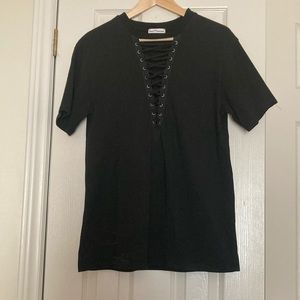 Dainty Hooligan oversized lace up black t-shirt. Size S